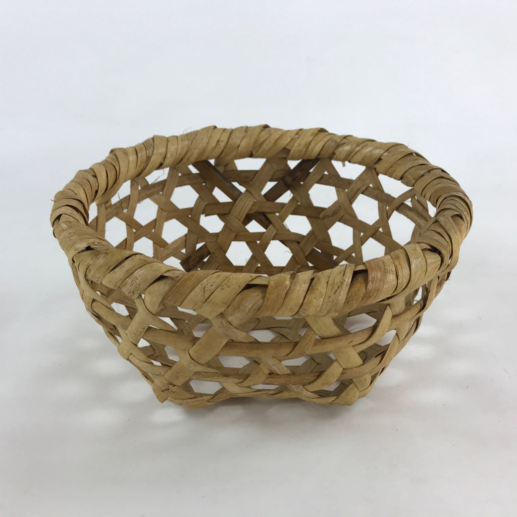 Japanese Handwoven Bamboo Basket Vtg Storage Kago Decorative Kado Round B220
