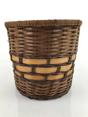 Japanese Handwoven Bamboo Basket Vtg Vine Kago Ikebana Kado Trash Bin Brown B242