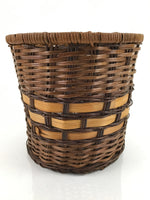 Japanese Handwoven Bamboo Basket Vtg Vine Kago Ikebana Kado Trash Bin Brown B242