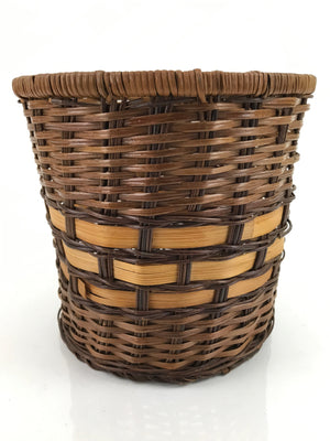 Japanese Handwoven Bamboo Basket Vtg Vine Kago Ikebana Kado Trash Bin Brown B242