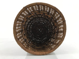 Japanese Handwoven Bamboo Basket Vtg Vine Kago Ikebana Kado Trash Bin Brown B242