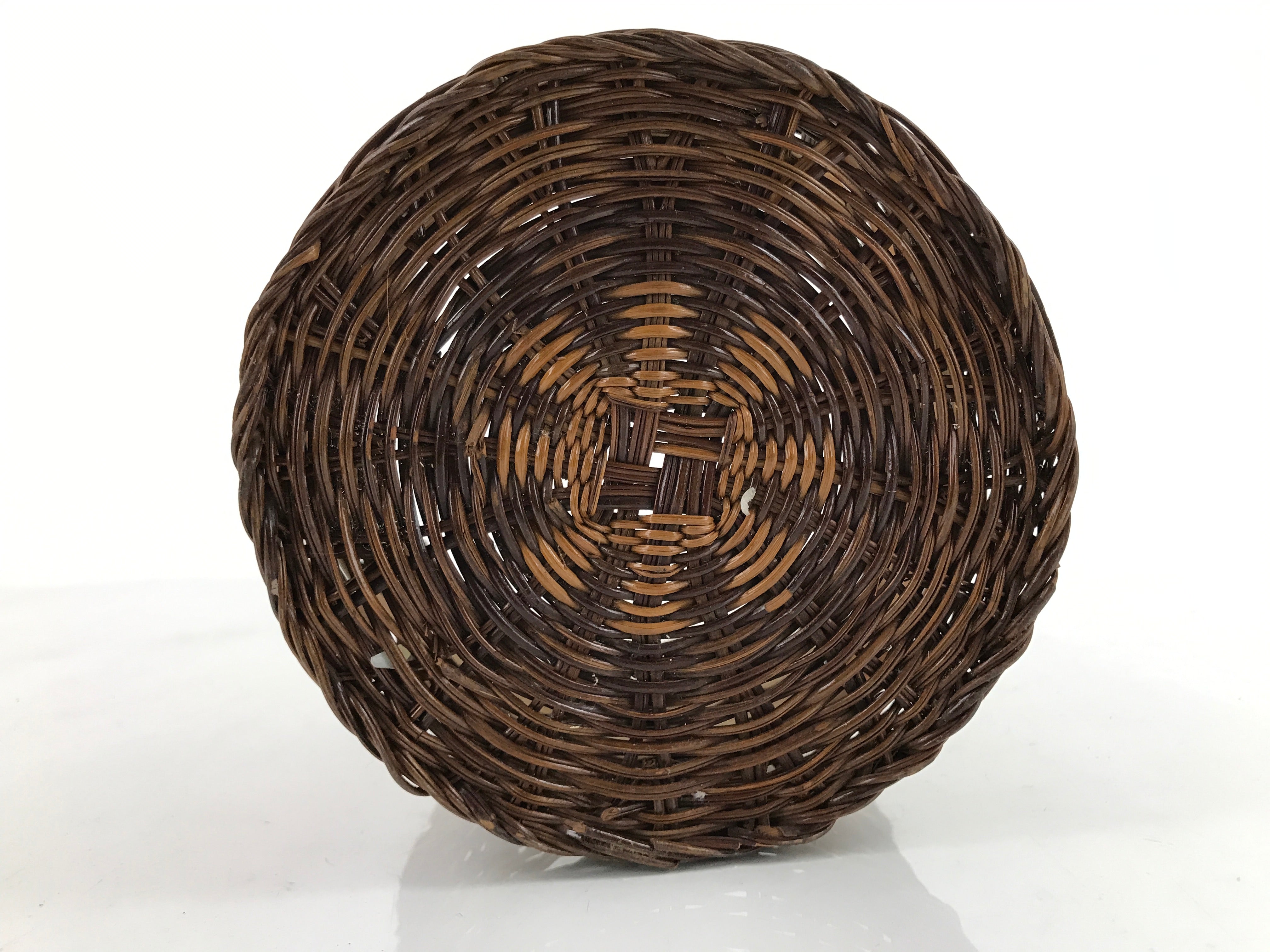 Japanese Handwoven Bamboo Basket Vtg Vine Kago Ikebana Kado Trash Bin Brown B242