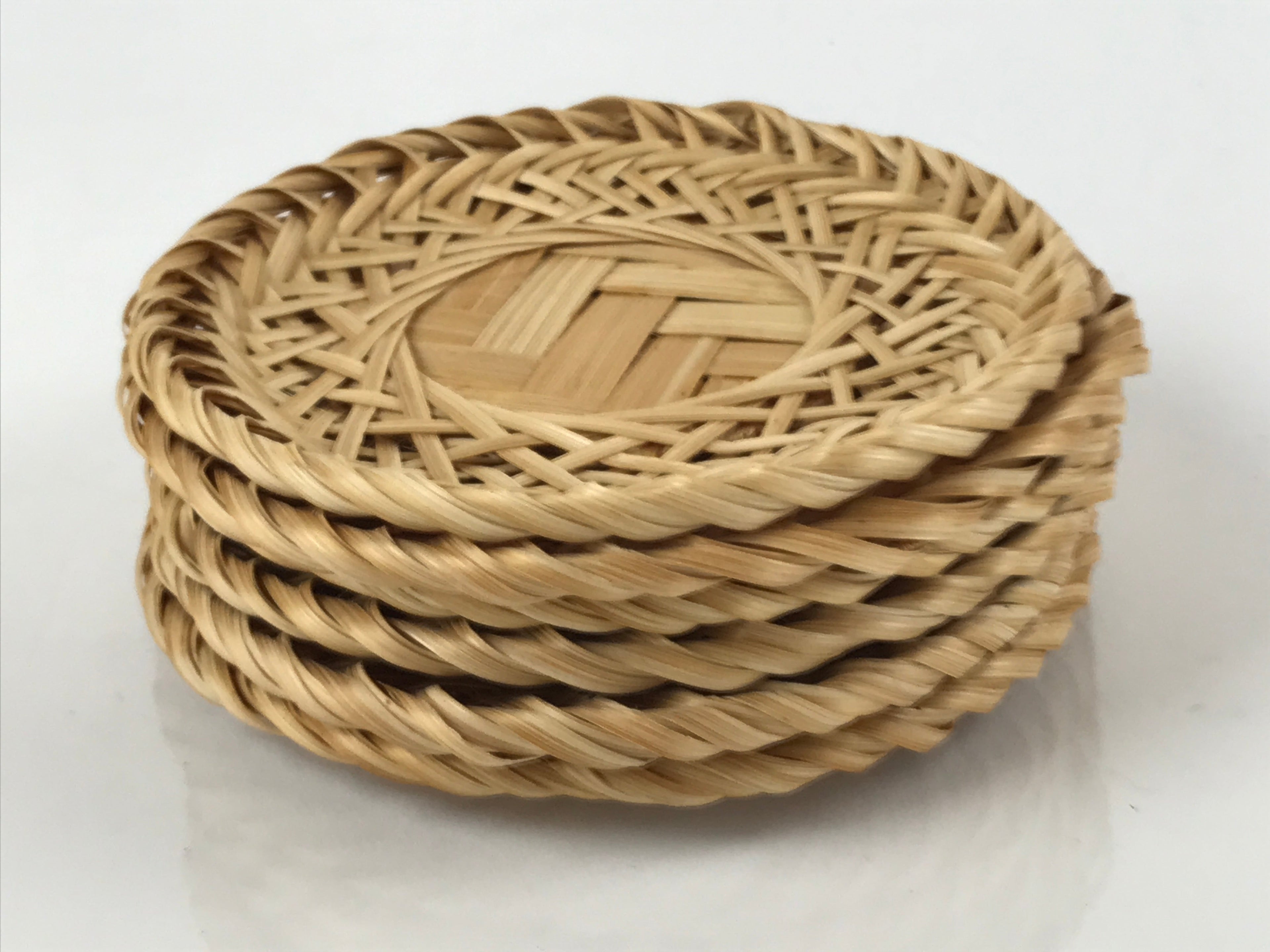 Japanese Handwoven Bamboo Drink Saucer Chataku Vtg Coaster 6pc Brown L129