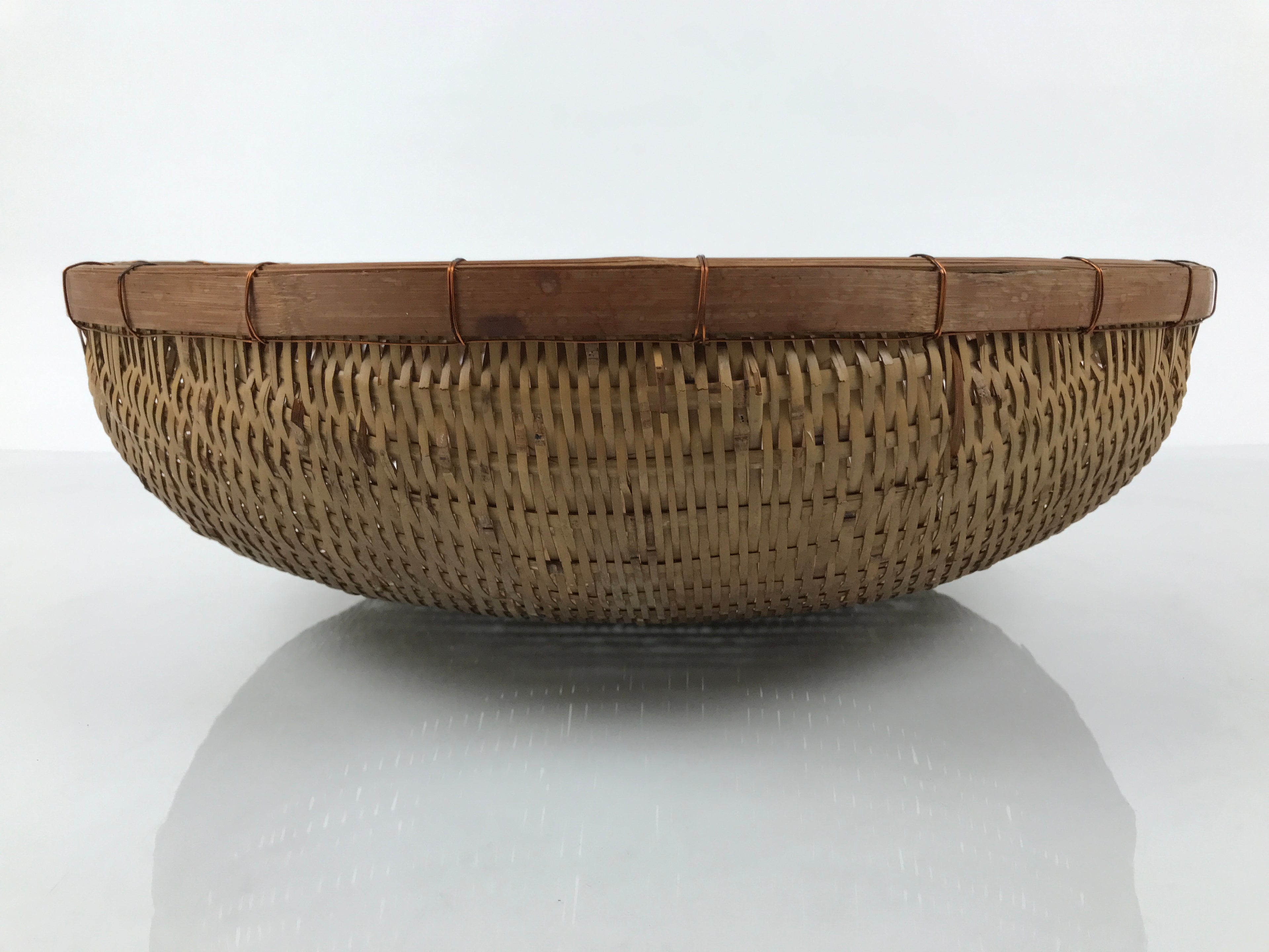 Japanese Handwoven Bamboo Drying Basket Vtg Round Kago Zaru 49 cm Long B265
