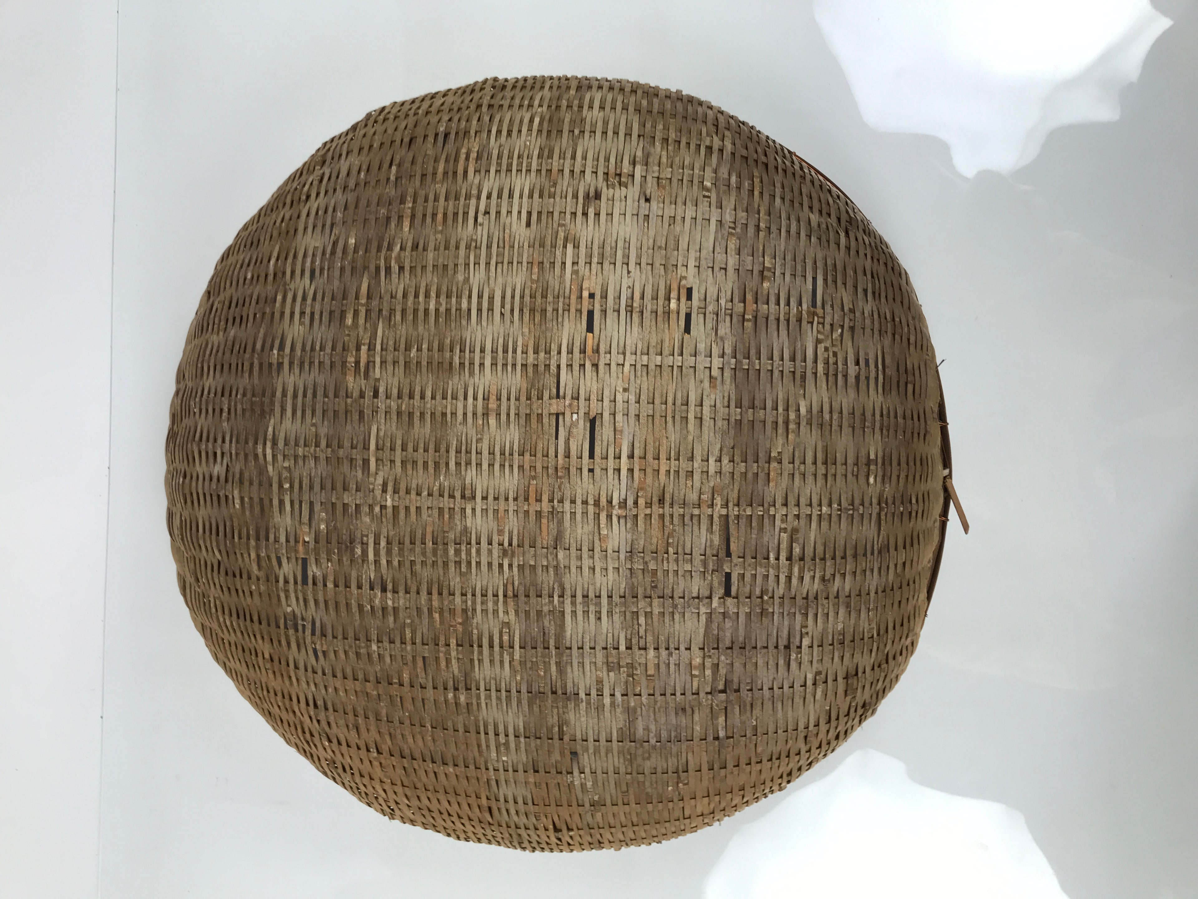 Japanese Handwoven Bamboo Drying Basket Vtg Round Kago Zaru 49 cm Long B265