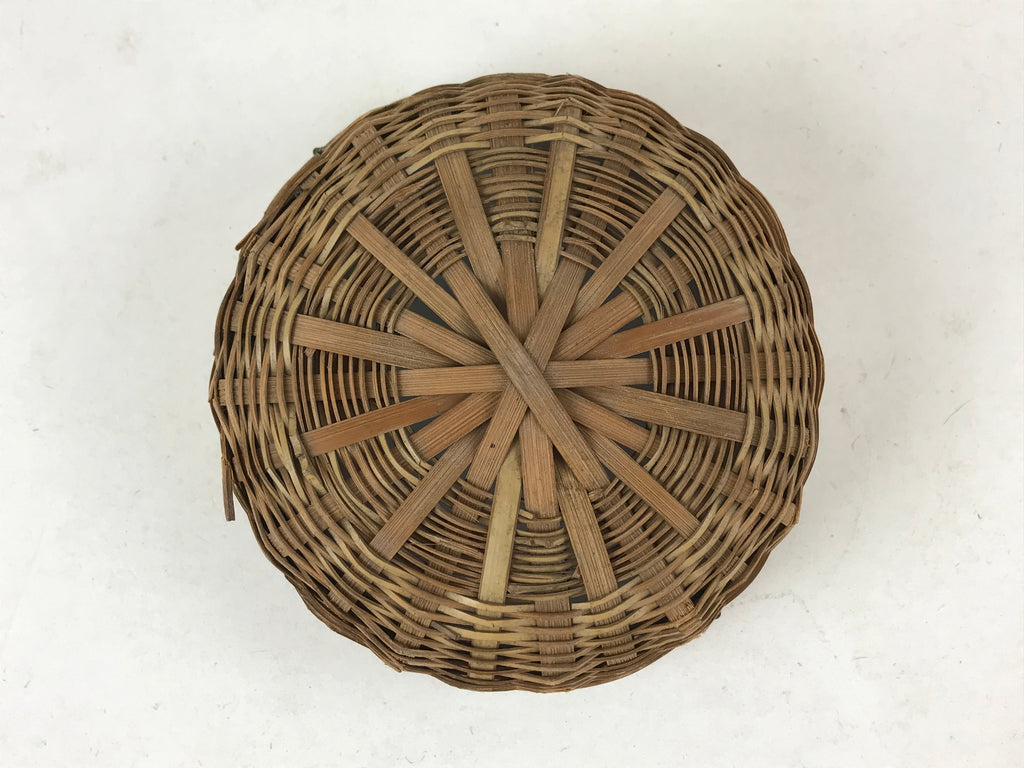 Japanese Handwoven Bamboo Fishing Basket Vtg Kago Tsurikago Brown Lid B229