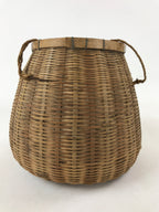 Japanese Handwoven Bamboo Fishing Basket Vtg Kago Tsurikago Brown Lid B229