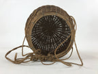 Japanese Handwoven Bamboo Fishing Basket Vtg Kago Tsurikago Brown Lid B229