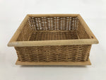 Japanese Handwoven Wood Frame Storage Basket Vtg Rectangle Vine Reed B247