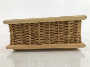 Japanese Handwoven Wood Frame Storage Basket Vtg Rectangle Vine Reed B247