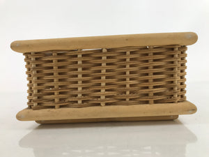 Japanese Handwoven Wood Frame Storage Basket Vtg Rectangle Vine Reed B247