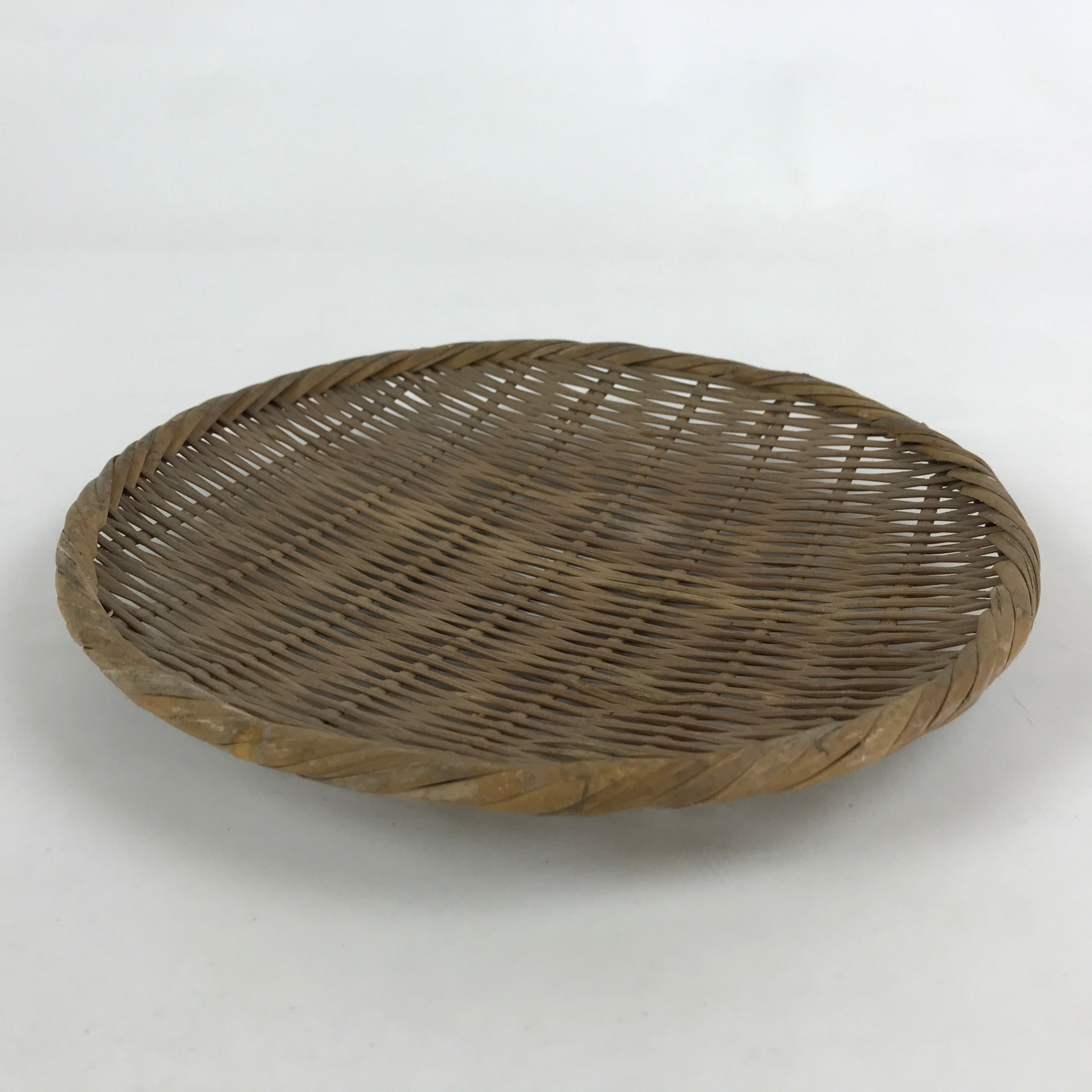 Japanese Handwoven Zaru Bamboo Basket Vtg Natural Kago Colander 24cm Wide B218