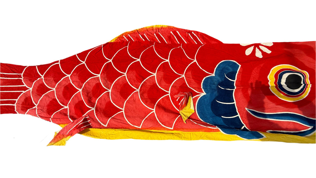 Japanese Hanging Carp Streamer Windsock Koinobori Vtg Fukinagashi Red Fish MK38