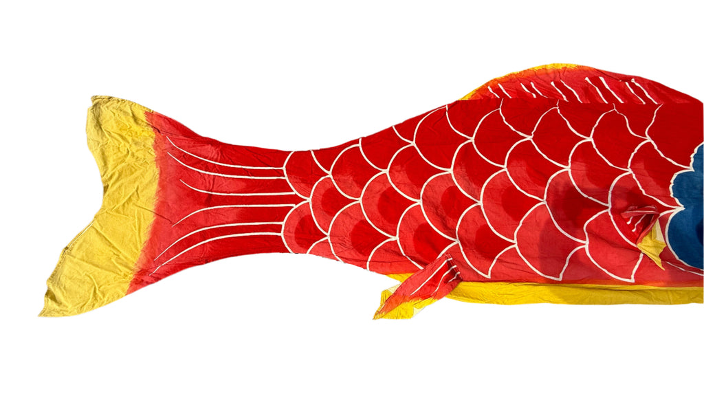 Japanese Hanging Carp Streamer Windsock Koinobori Vtg Fukinagashi Red Fish MK38