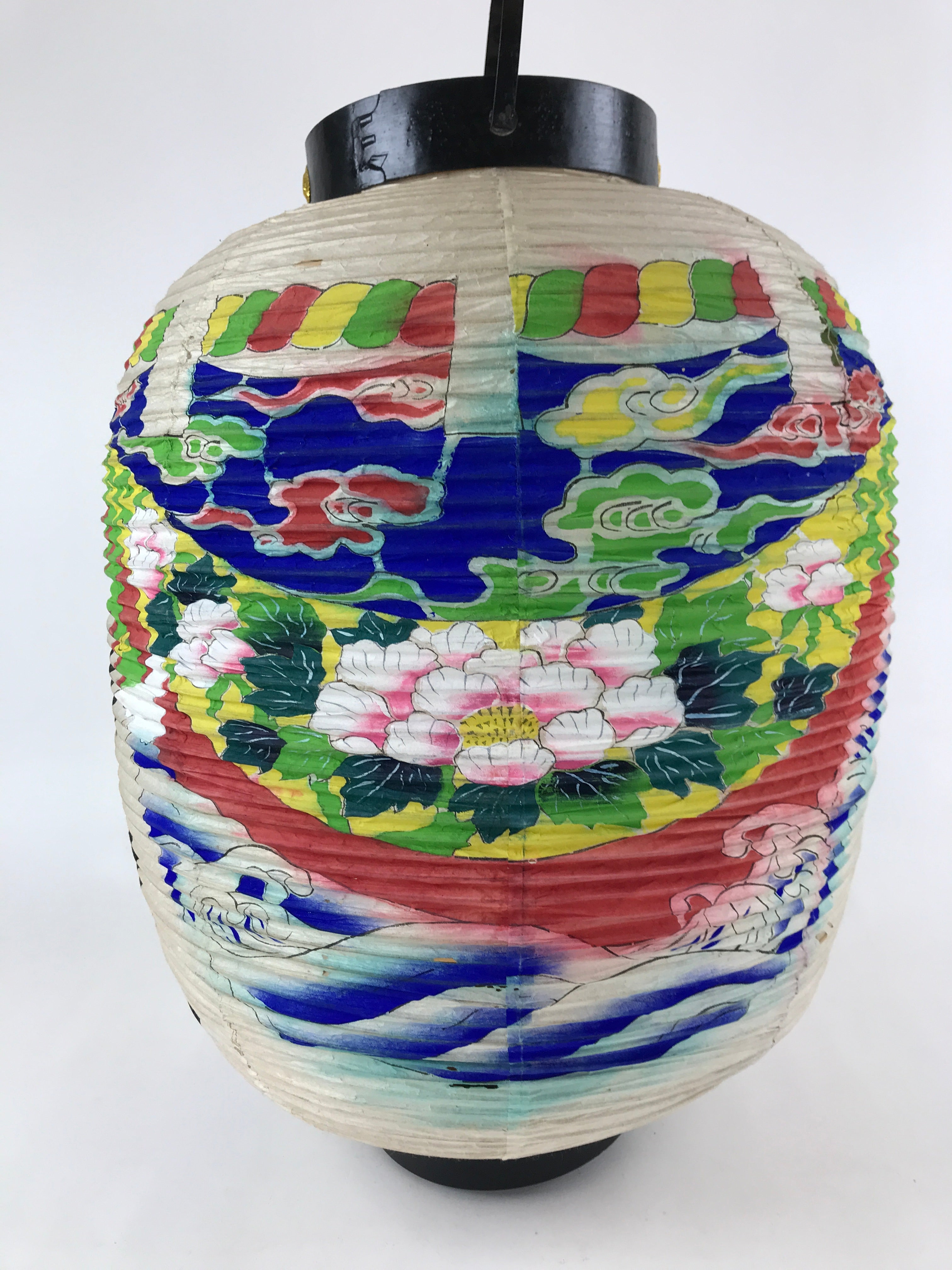 Japanese Hanging Paper Lantern Vtg Chochin With Candle Holder Wood Frame LT63