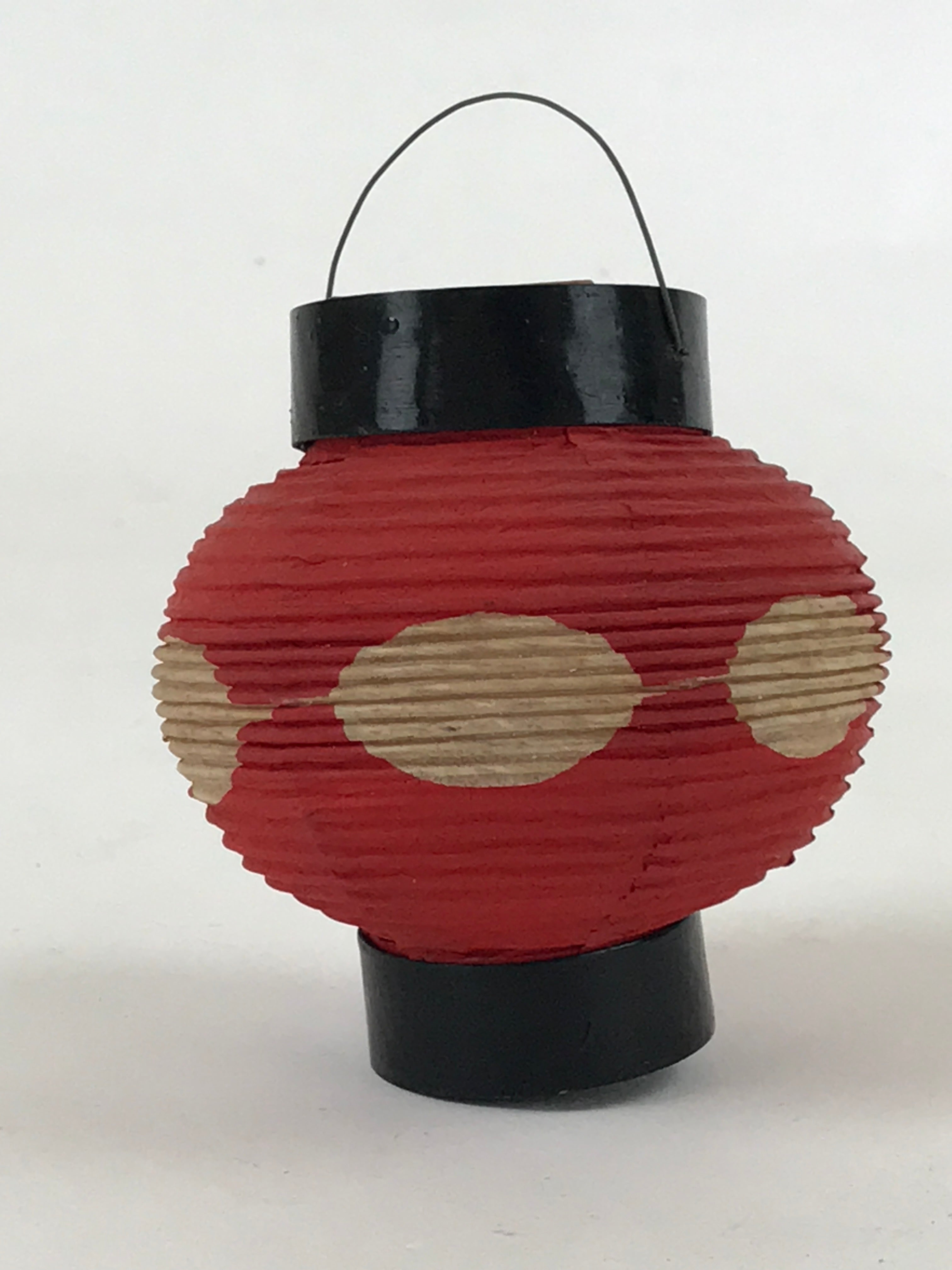 Japanese Hanging Paper Lantern Vtg Small Foldable Chochin Red Black JK573