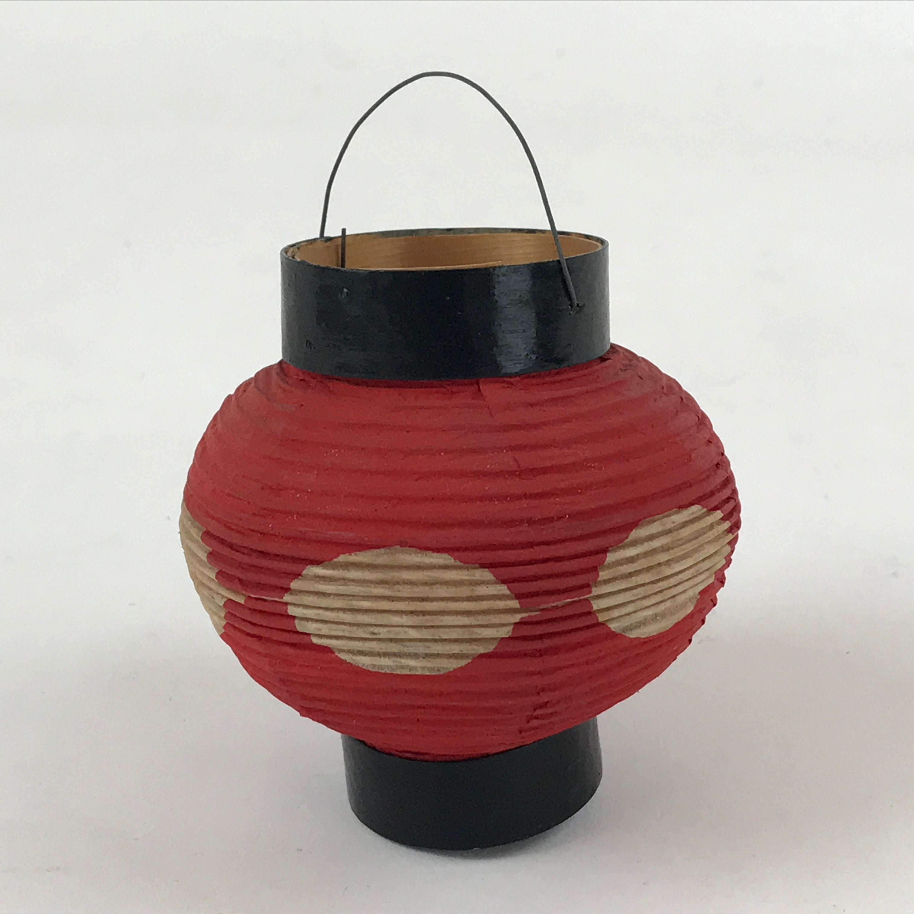 Japanese Hanging Paper Lantern Vtg Small Foldable Chochin Red Black JK573