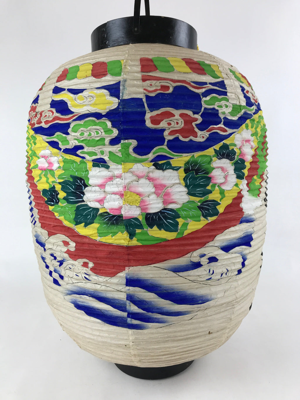 Japanese Hanging Paper Lantern With Candle Holder Vtg Chochin Wood Frame LT64