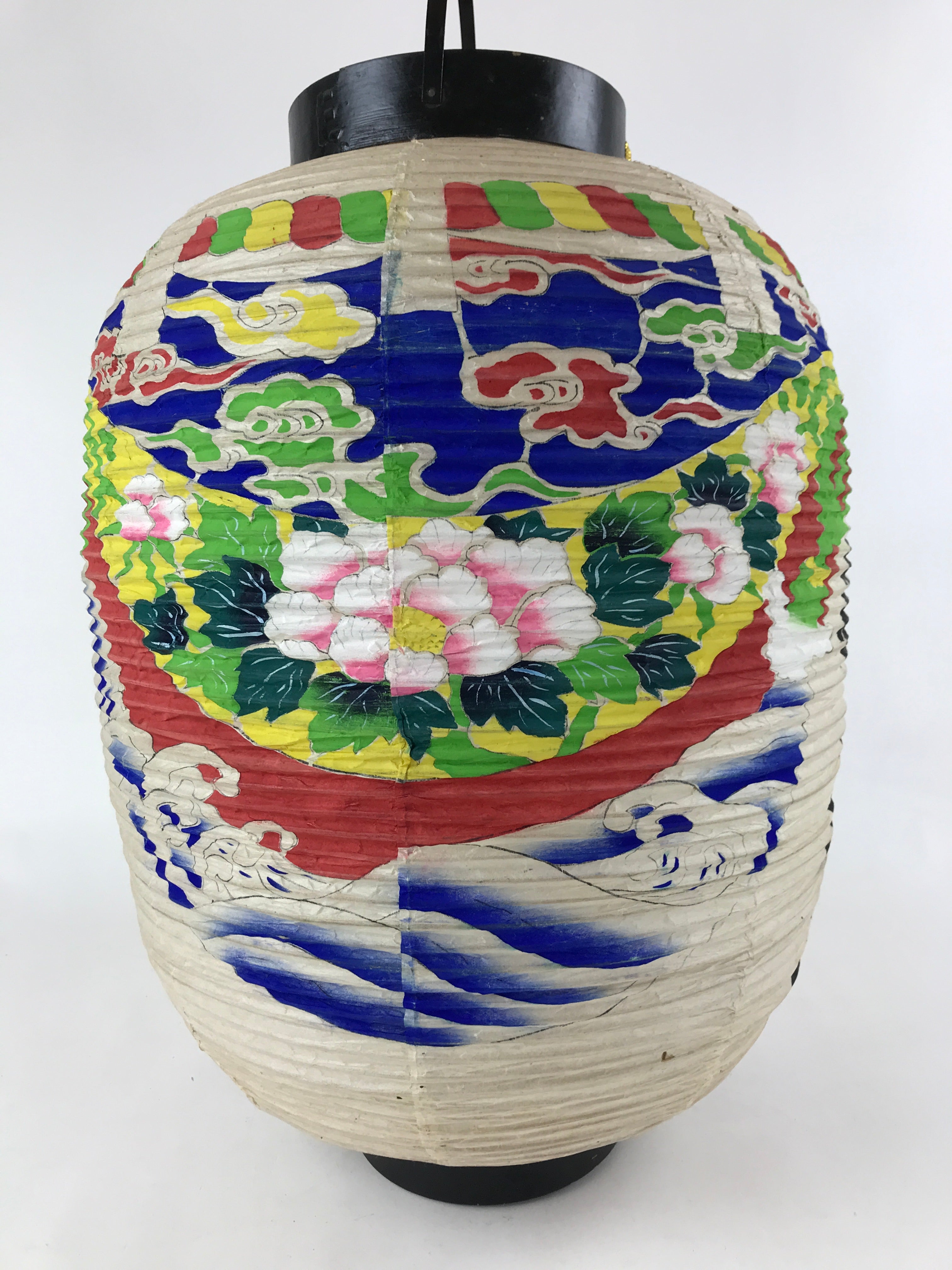 Japanese Hanging Paper Lantern With Candle Holder Vtg Chochin Wood Frame LT64
