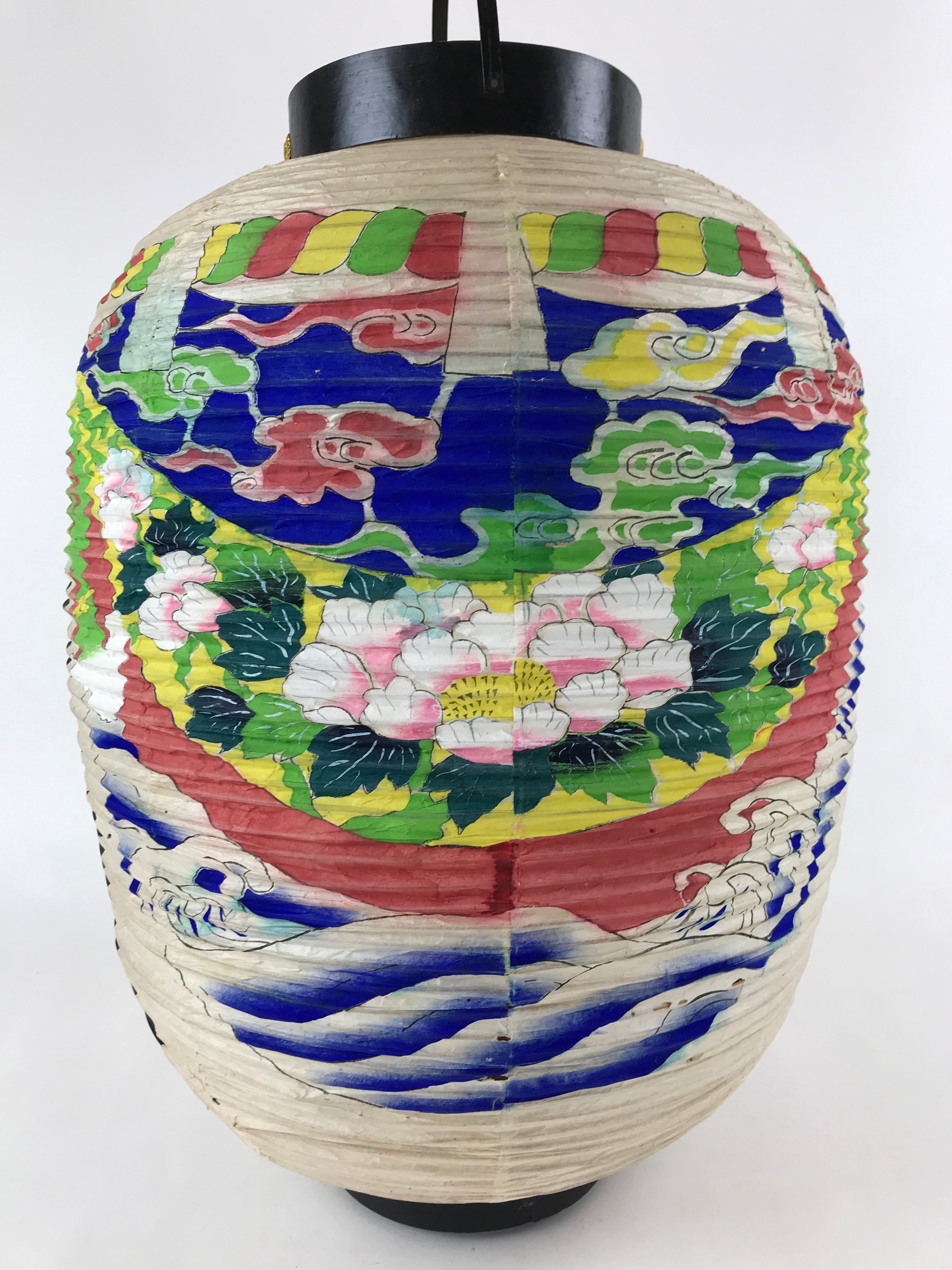 Japanese Hanging Paper Lantern With Candle Holder Vtg Chochin Wood Frame LT64