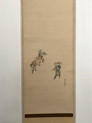 Japanese Hanging Scroll 3 People Dancing Folding Fan Matsuri Kakejiku Color KJ23