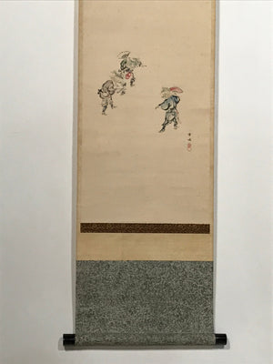 Japanese Hanging Scroll 3 People Dancing Folding Fan Matsuri Kakejiku Color KJ23