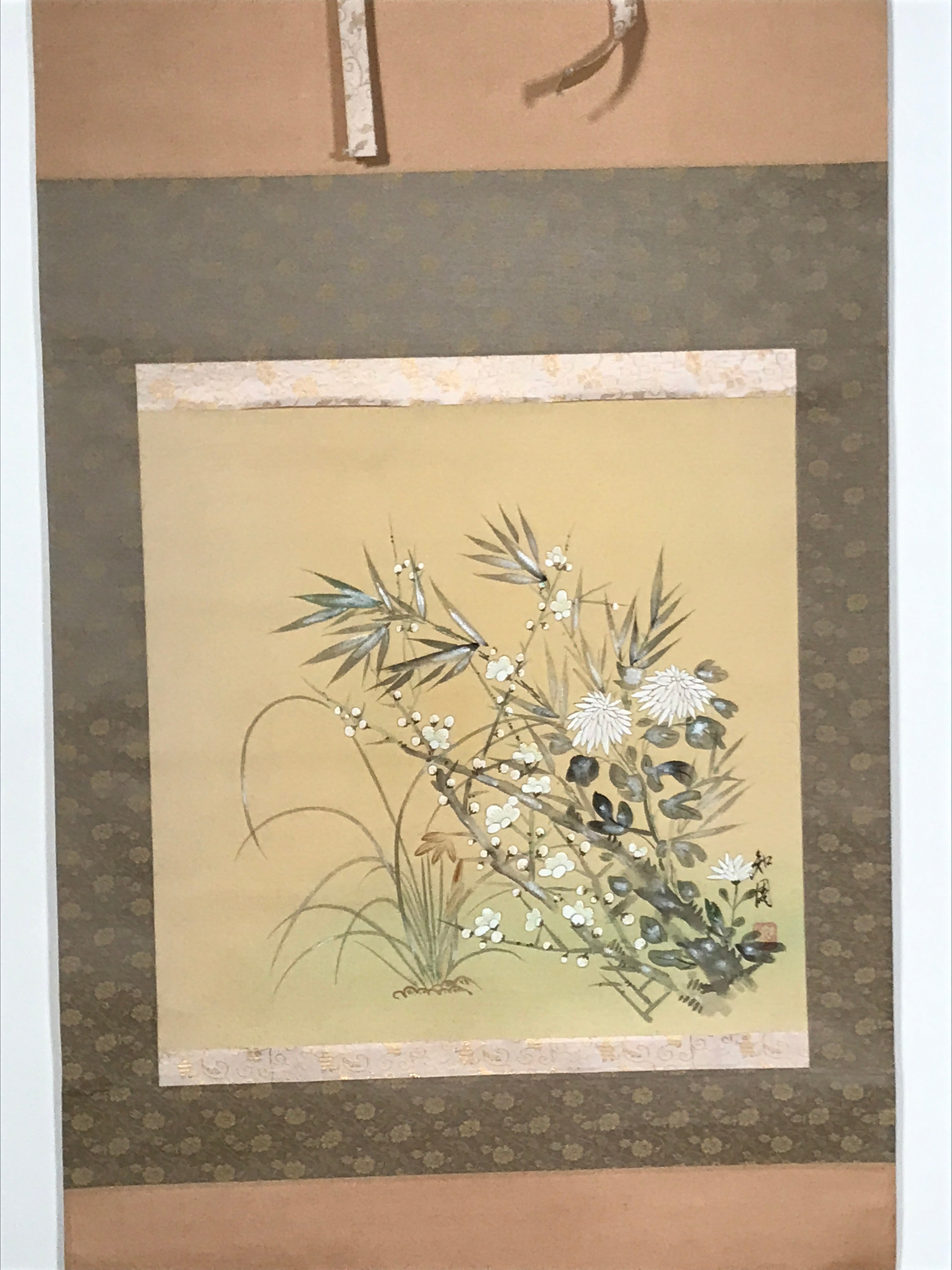 Japanese Hanging Scroll 4 Seasons Flowers Plum Chrysanthemum Kakejiku KJ19