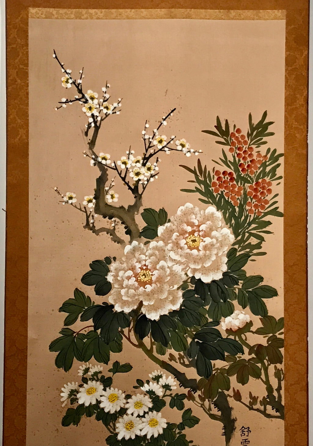 Japanese Hanging Scroll 4 Seasons Flowers Plum Crysanthemum Peony Kakejiku KJ12