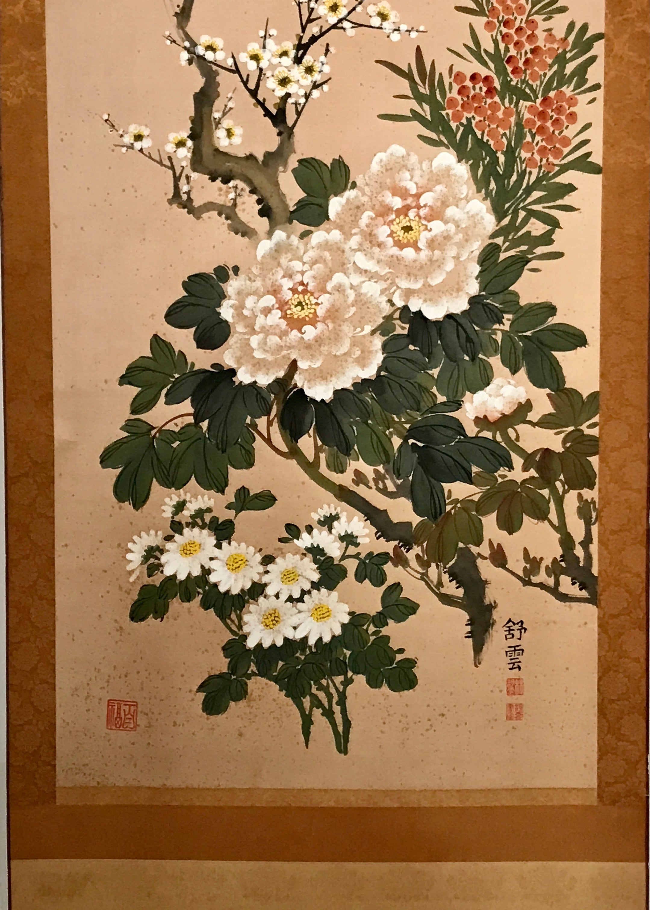 Japanese Hanging Scroll 4 Seasons Flowers Plum Crysanthemum Peony Kakejiku KJ12