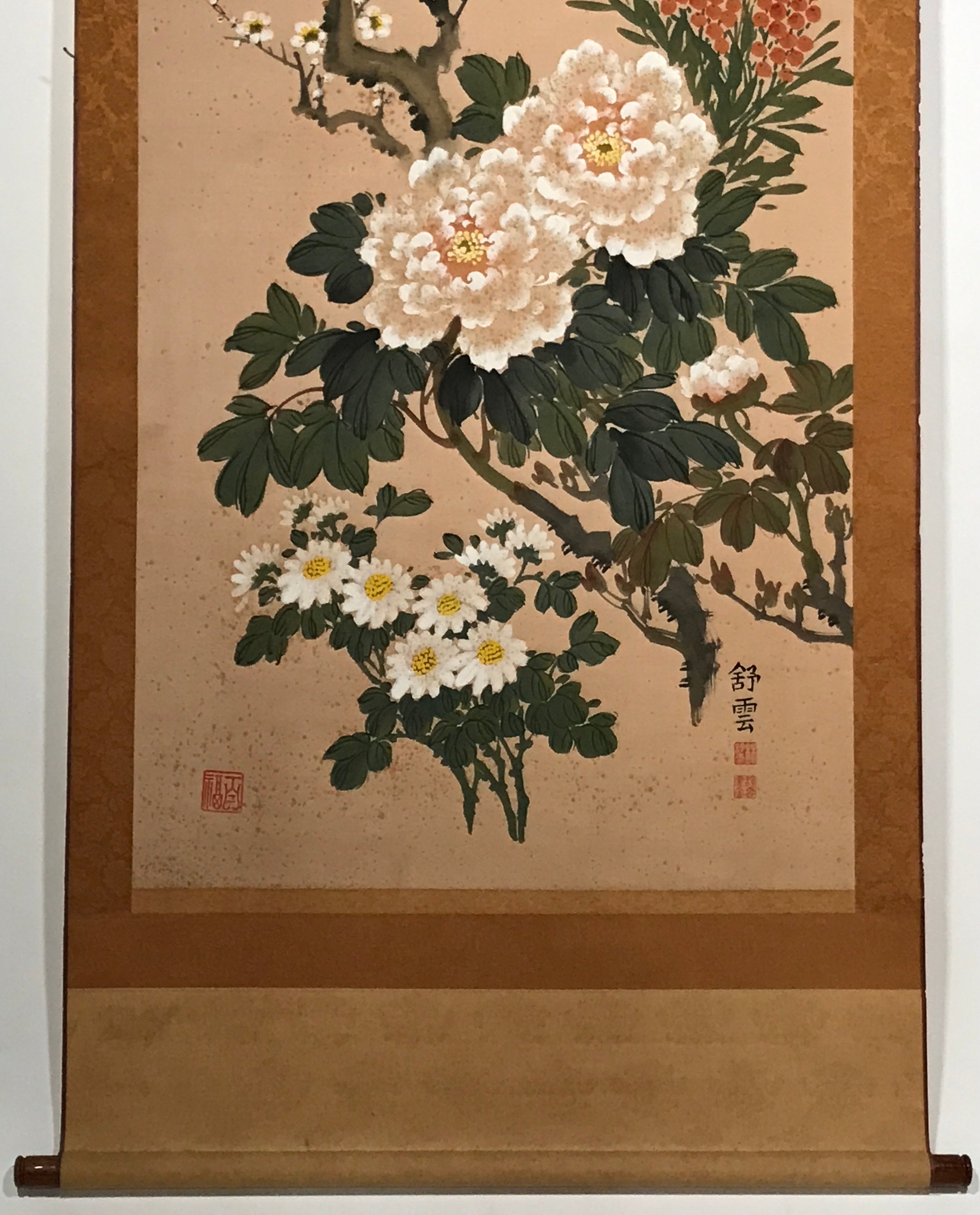 Japanese Hanging Scroll 4 Seasons Flowers Plum Crysanthemum Peony Kakejiku KJ12
