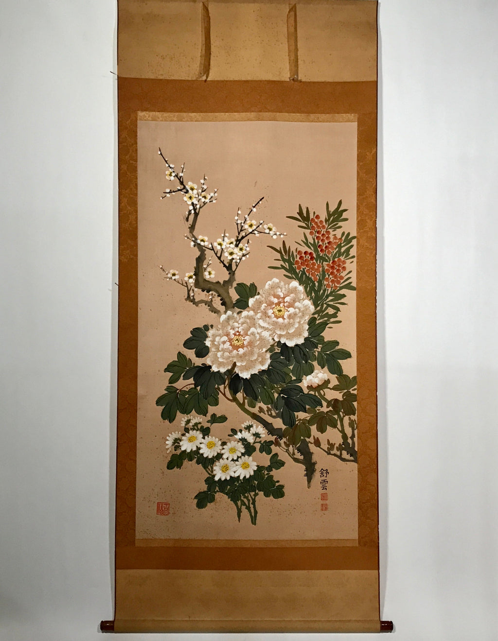Japanese Hanging Scroll 4 Seasons Flowers Plum Crysanthemum Peony Kakejiku KJ12