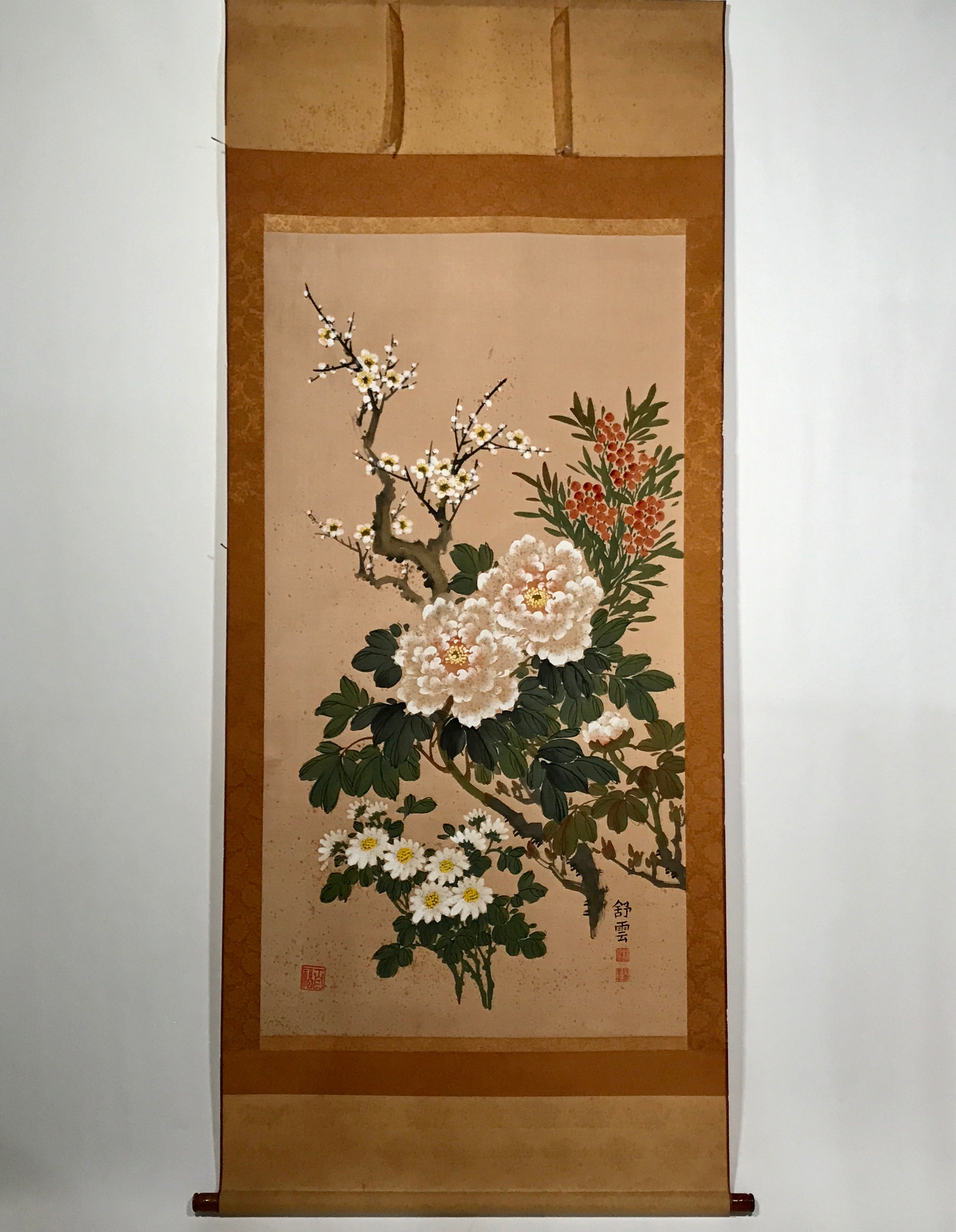 Japanese Hanging Scroll 4 Seasons Flowers Plum Crysanthemum Peony Kakejiku KJ12