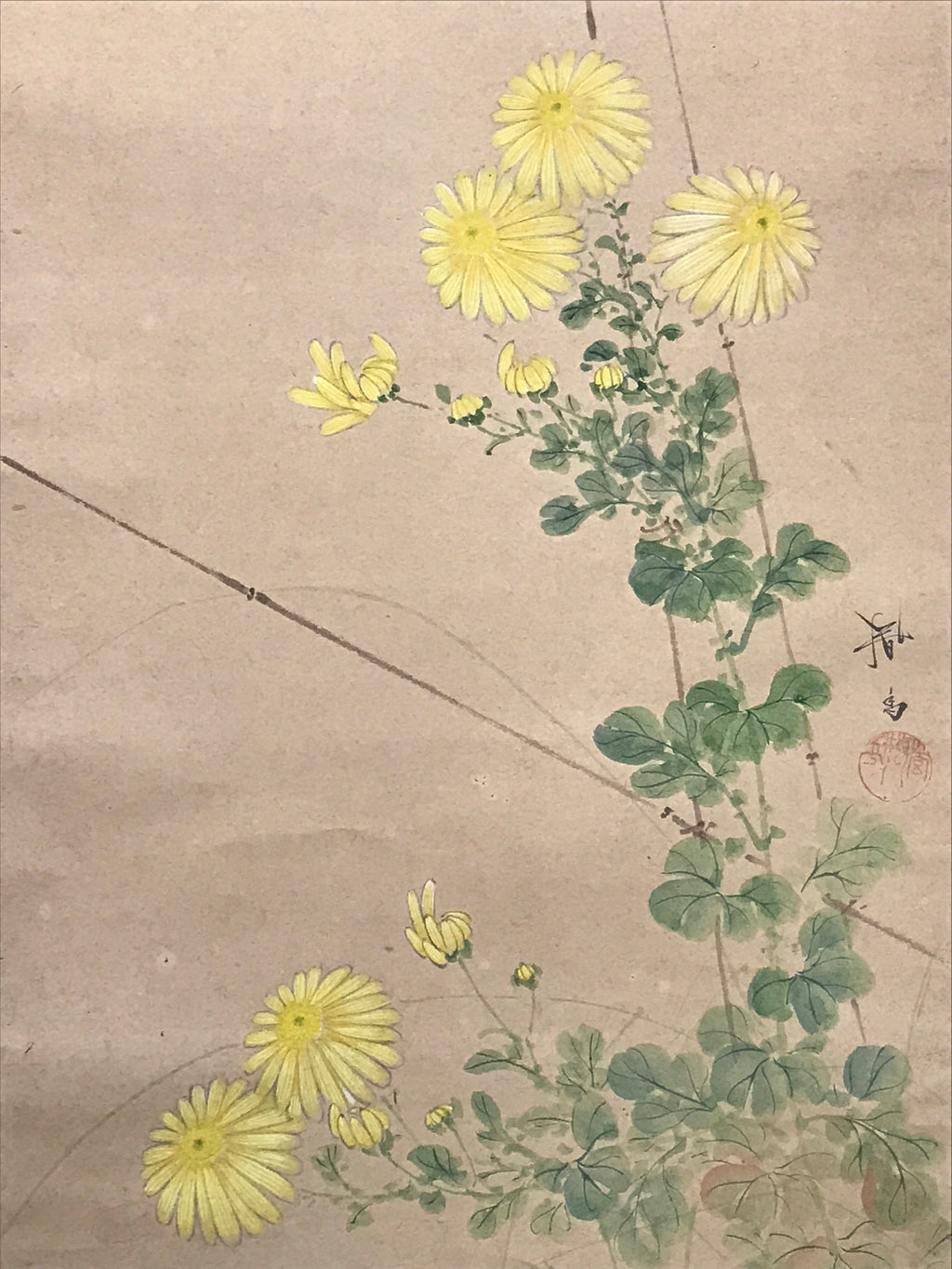 Japanese Hanging Scroll Autumn Chrysanthemum Poem Kakejiku Kakemono SC804