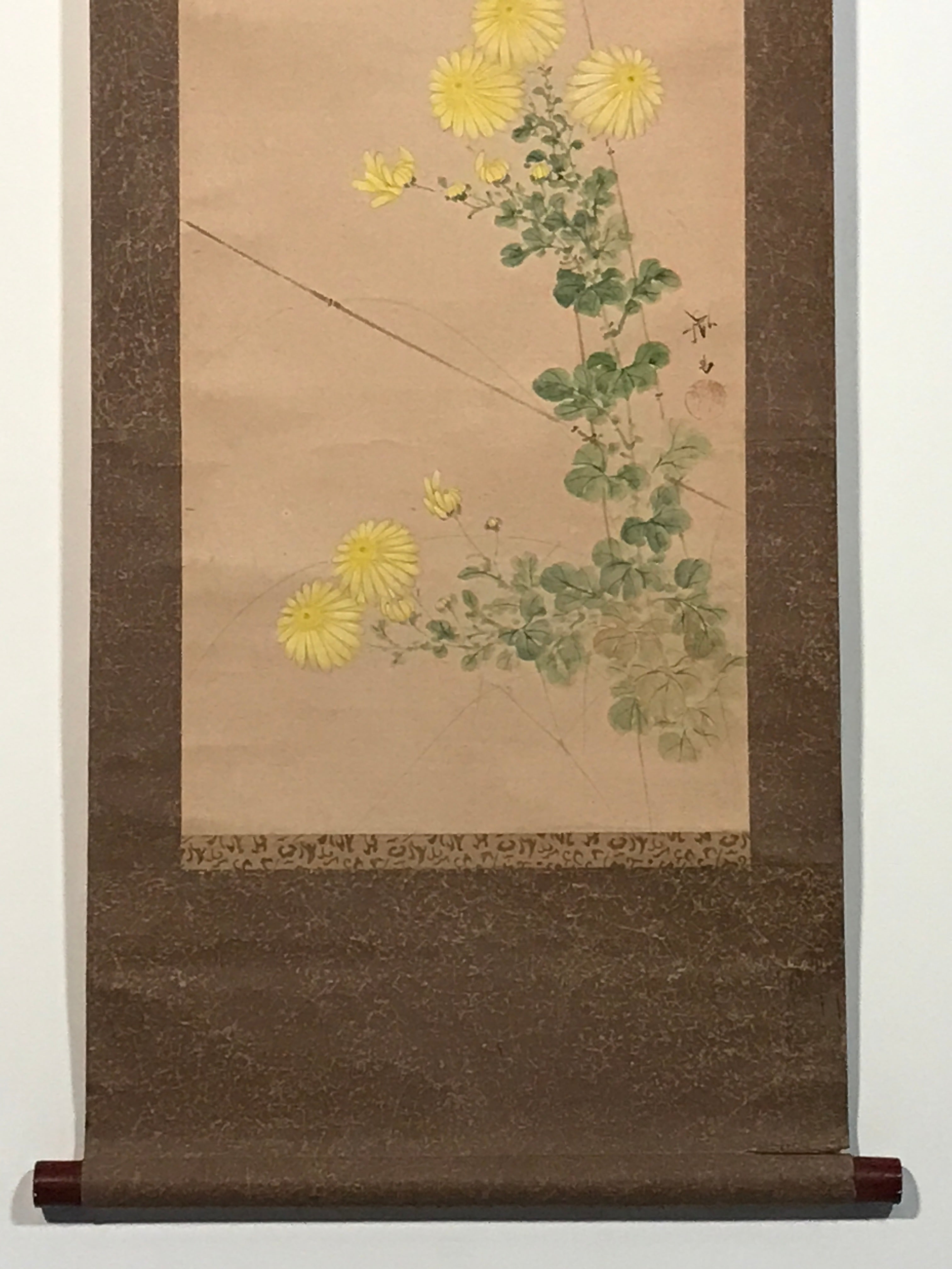 Japanese Hanging Scroll Autumn Chrysanthemum Poem Kakejiku Kakemono SC804