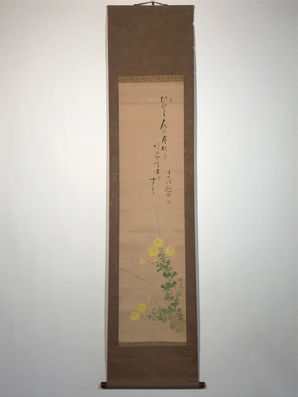 Japanese Hanging Scroll Autumn Chrysanthemum Poem Kakejiku Kakemono SC804
