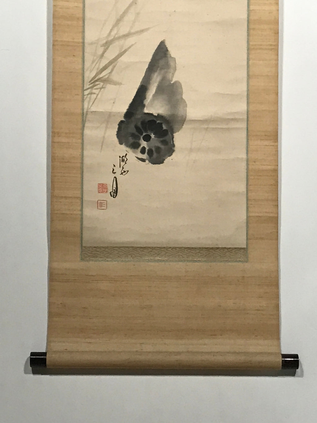 Japanese Hanging Scroll Calligraphy Lotus Root Drawing Kakejiku KJ2