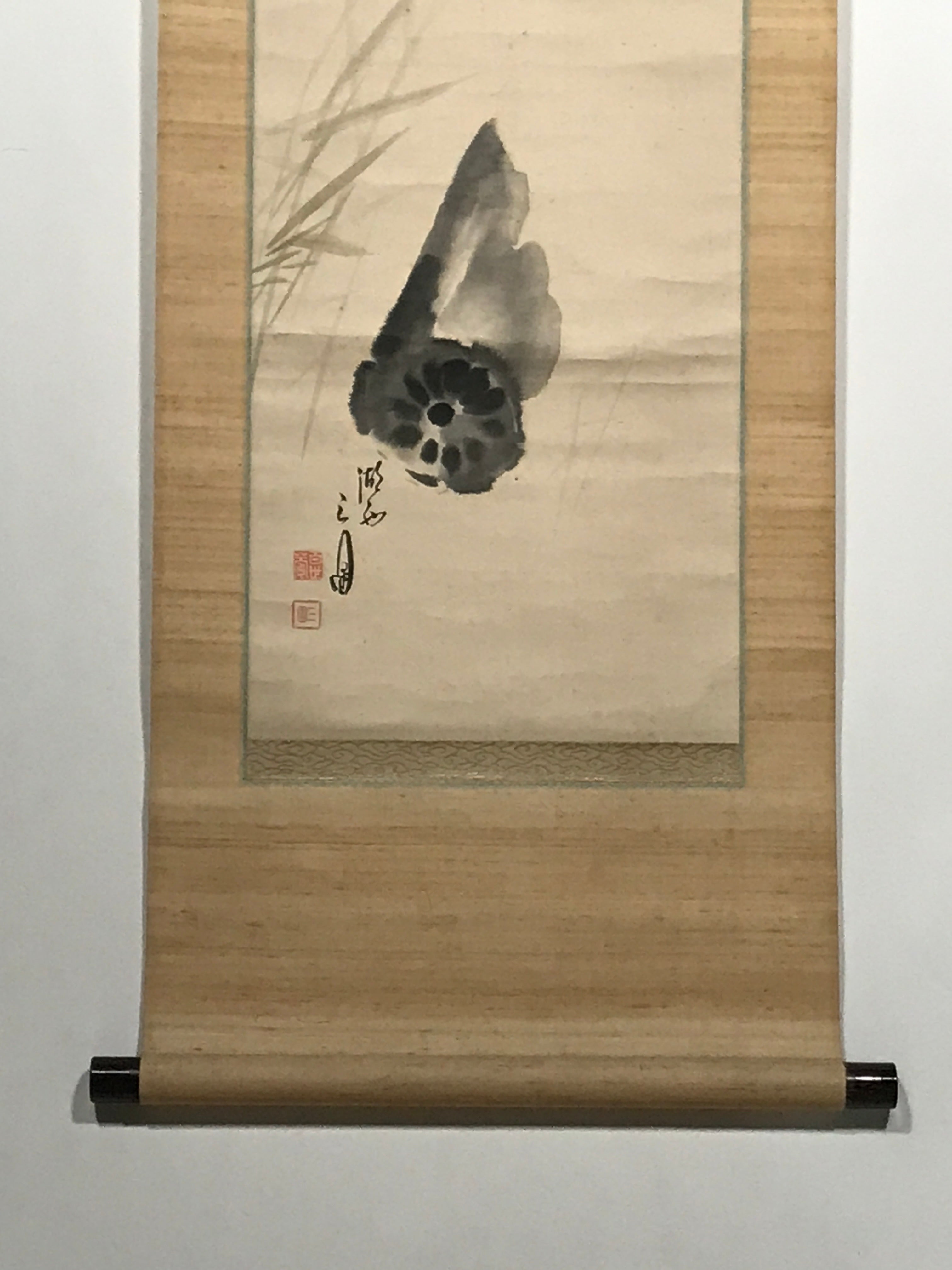 Japanese Hanging Scroll Calligraphy Lotus Root Drawing Kakejiku KJ2