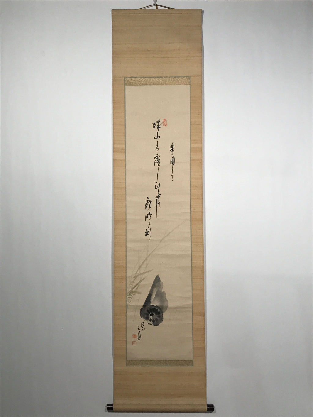 Japanese Hanging Scroll Calligraphy Lotus Root Drawing Kakejiku KJ2