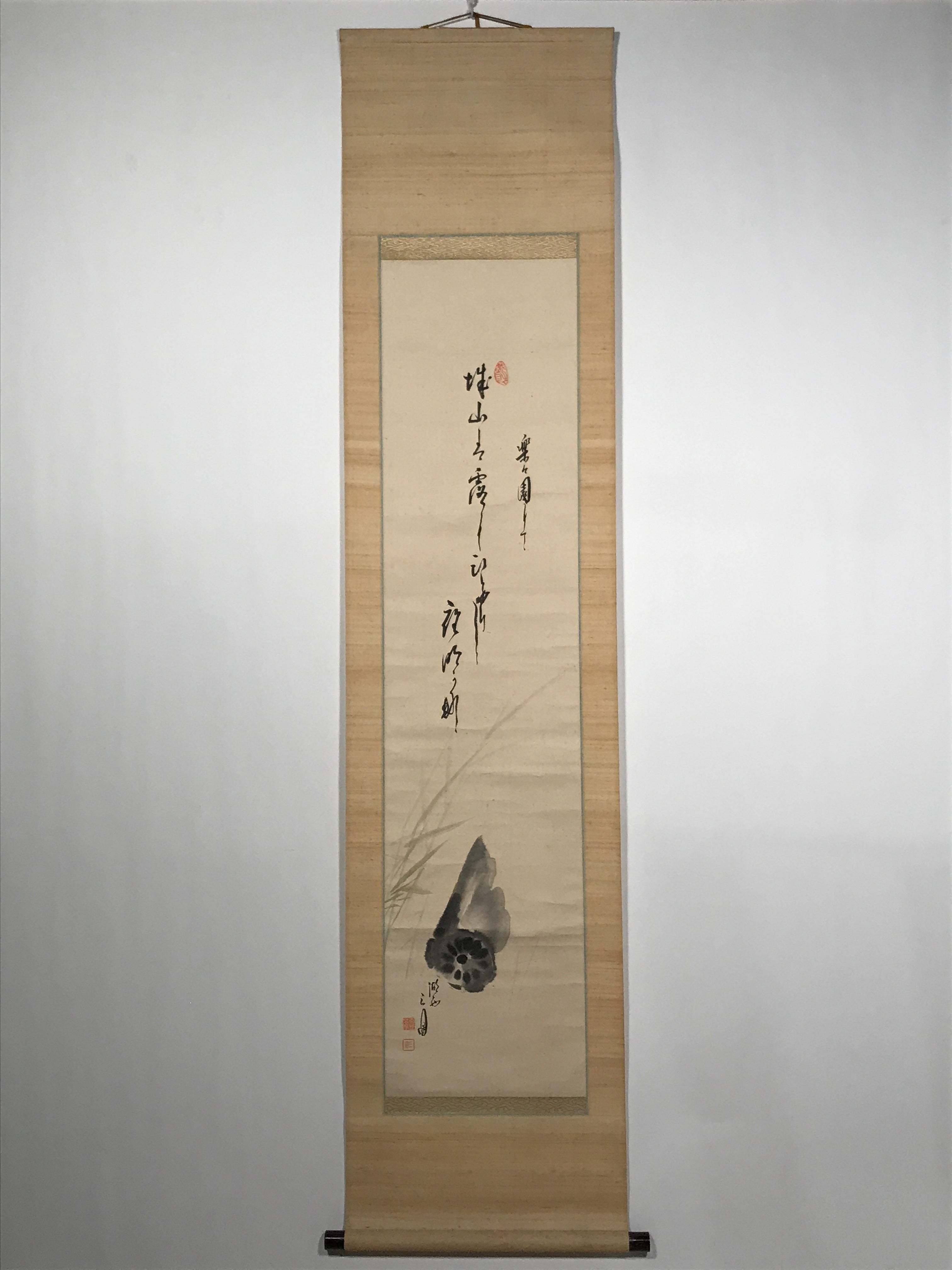 Japanese Hanging Scroll Calligraphy Lotus Root Drawing Kakejiku KJ2