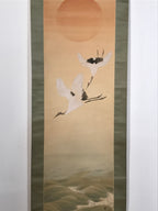 Japanese Hanging Scroll Flying Cranes Tsuru Red Sun Sea Kakejiku Color KJ24