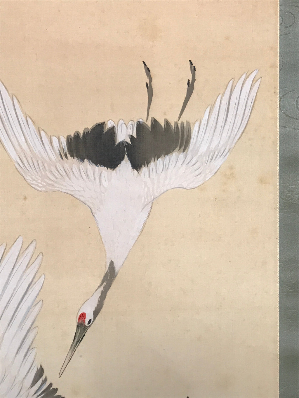 Japanese Hanging Scroll Flying Cranes Tsuru Red Sun Sea Kakejiku Color KJ24