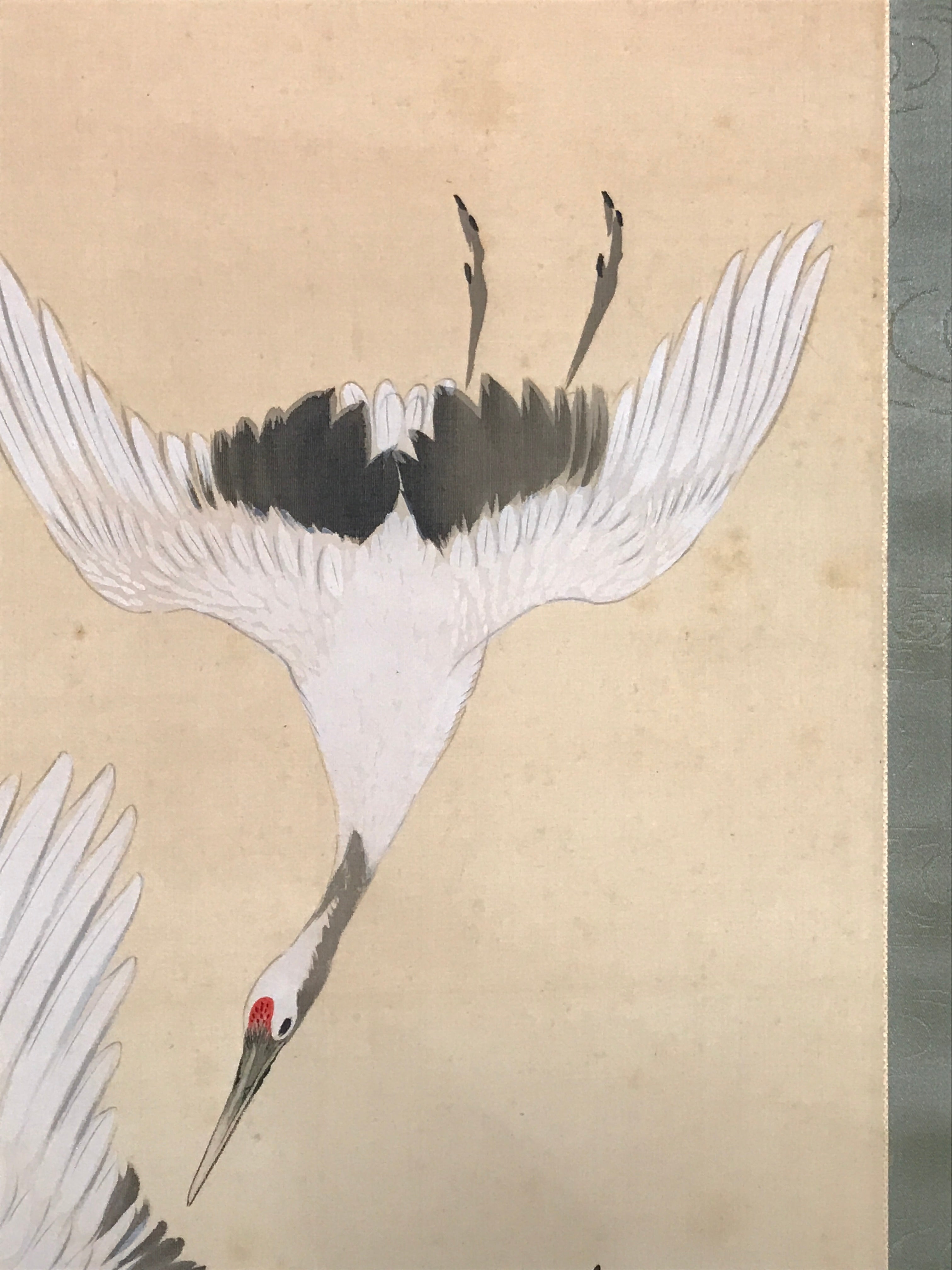 Japanese Hanging Scroll Flying Cranes Tsuru Red Sun Sea Kakejiku Color KJ24