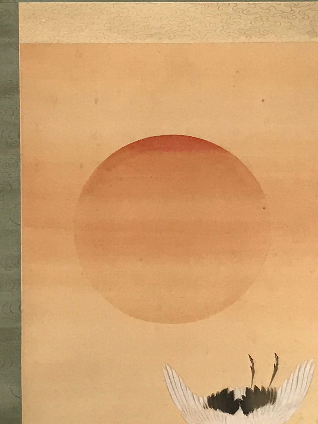 Japanese Hanging Scroll Flying Cranes Tsuru Red Sun Sea Kakejiku Color KJ24