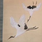 Japanese Hanging Scroll Flying Cranes Tsuru Red Sun Sea Kakejiku Color KJ24