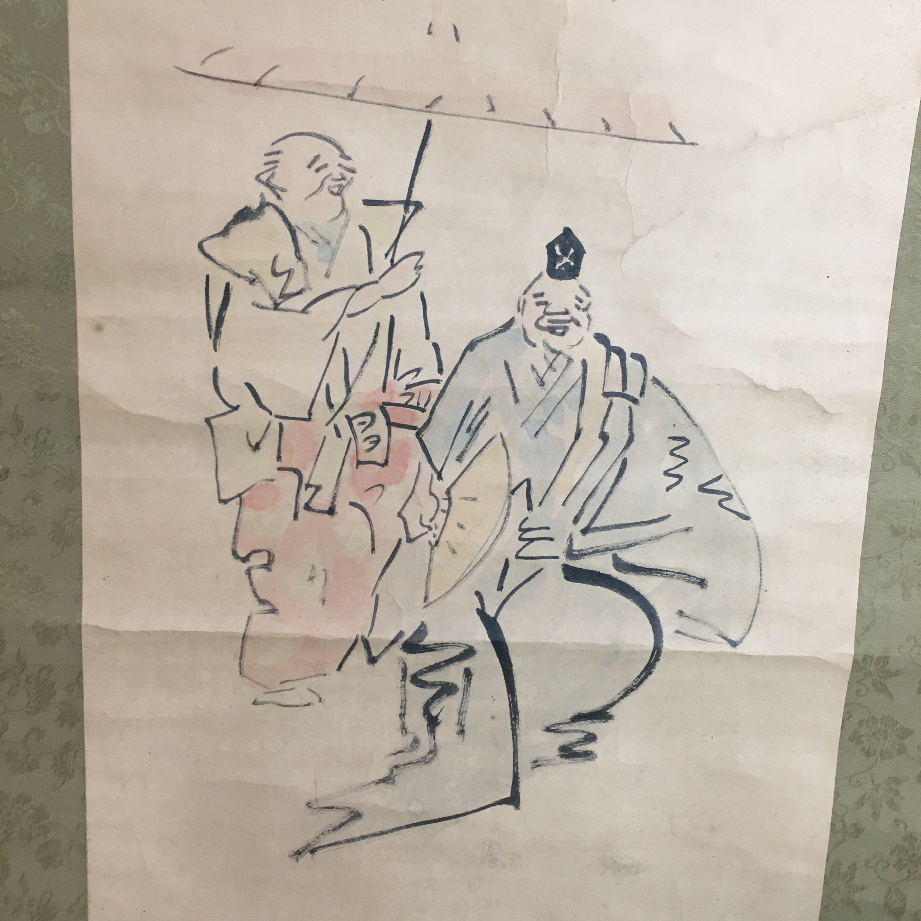 Japanese Hanging Scroll Kakejiku Kakemono Ink Painting Kimono Men Umbrella SC613