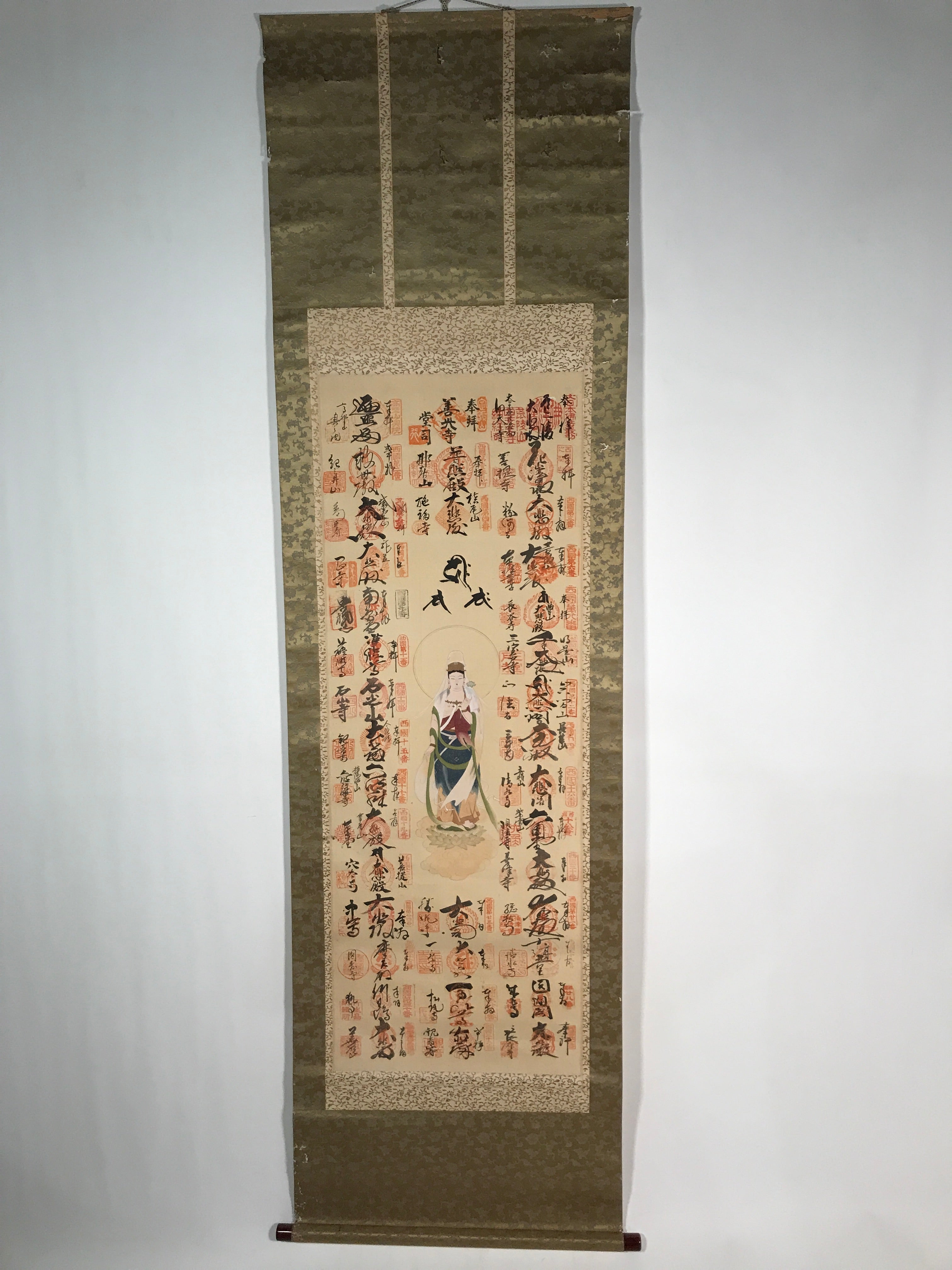 Japanese Hanging Scroll Kakejiku Saigoku 33 Sacred Places Goshuin Buddhist KJ56