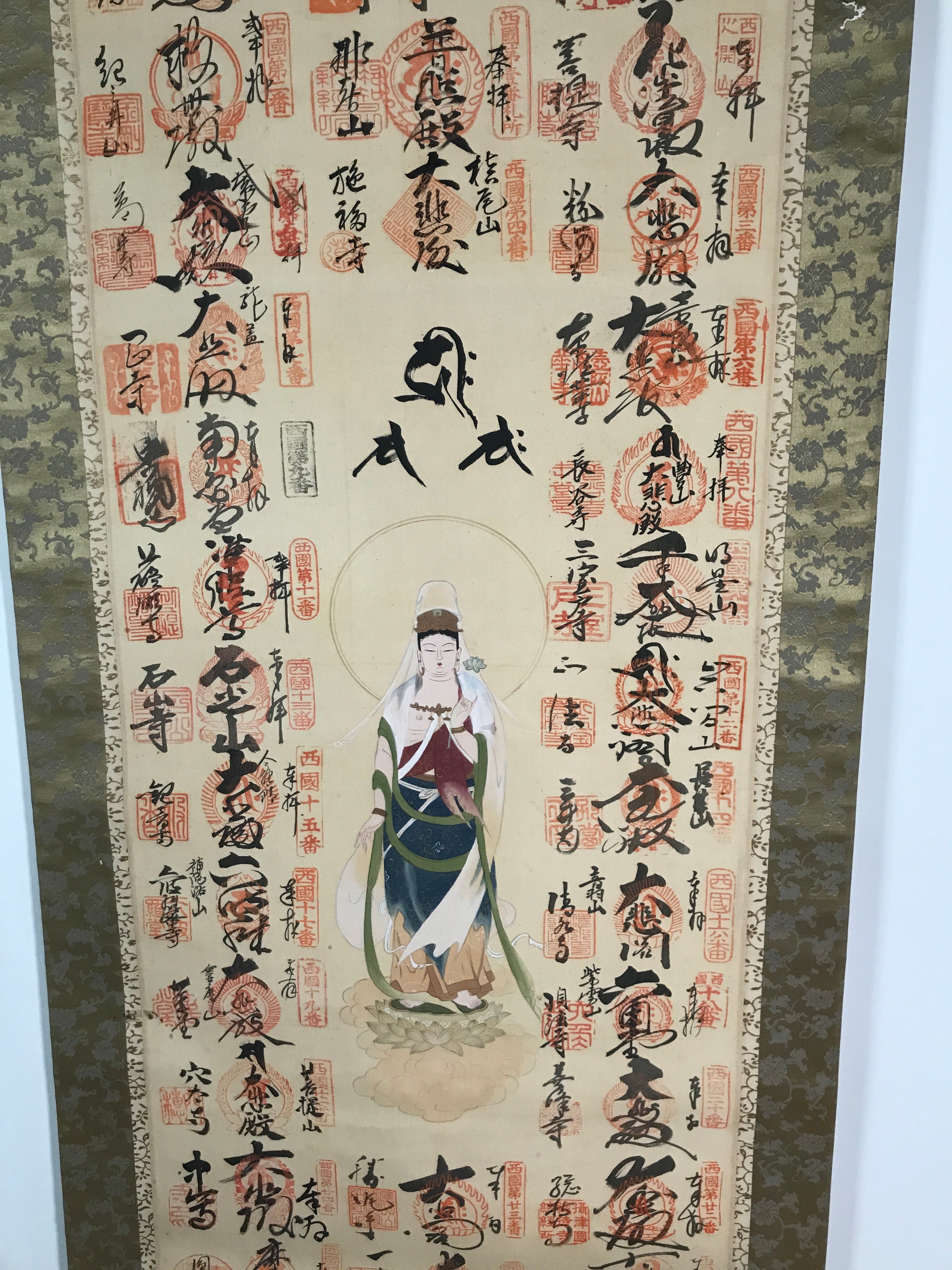 Japanese Hanging Scroll Kakejiku Saigoku 33 Sacred Places Goshuin Buddhist KJ56
