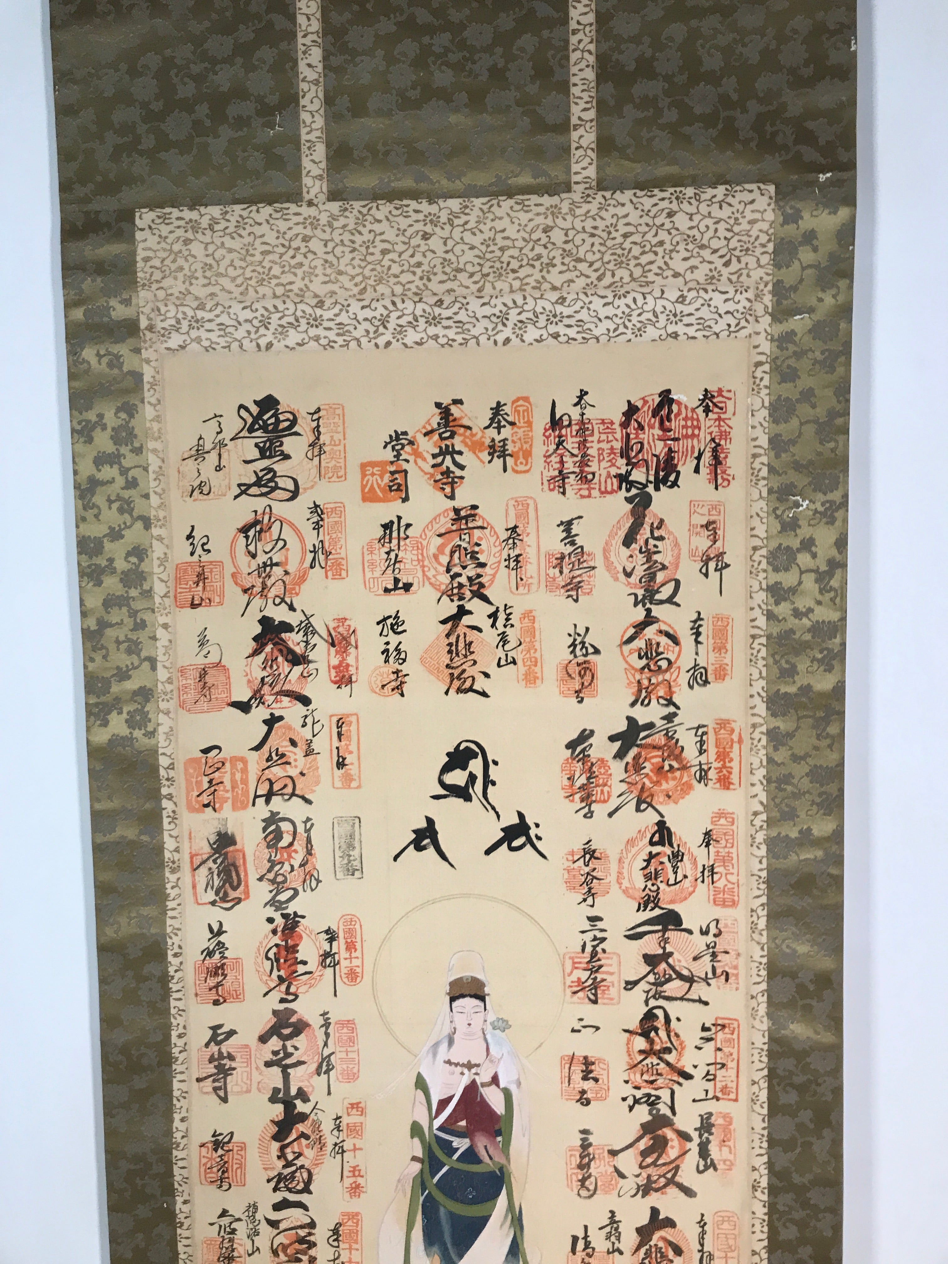 Japanese Hanging Scroll Kakejiku Saigoku 33 Sacred Places Goshuin Buddhist KJ56
