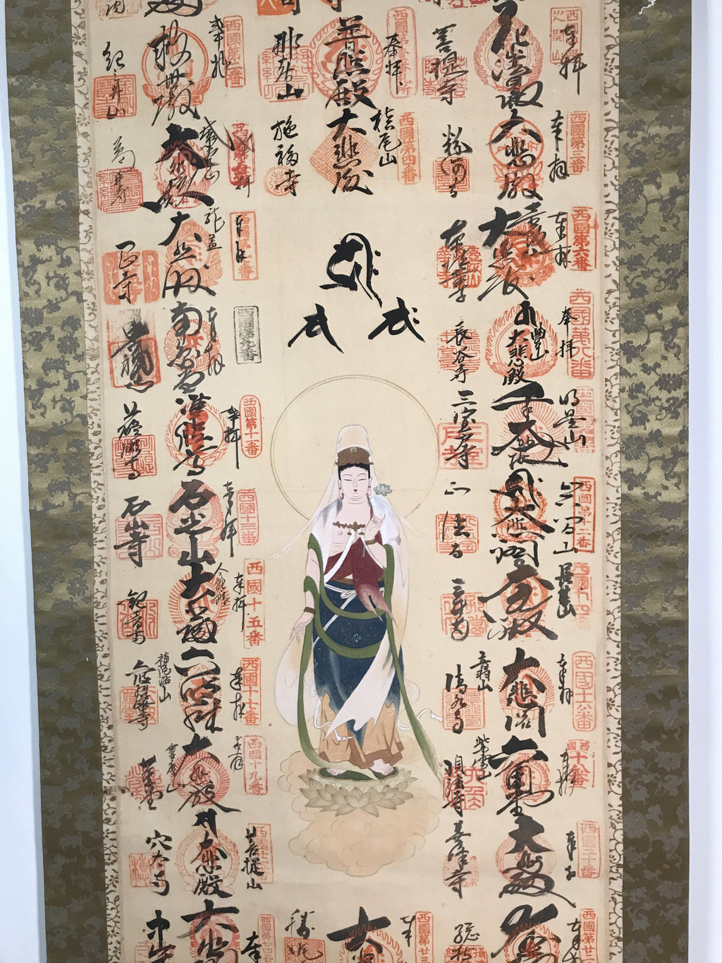 Japanese Hanging Scroll Kakejiku Saigoku 33 Sacred Places Goshuin Buddhist KJ56