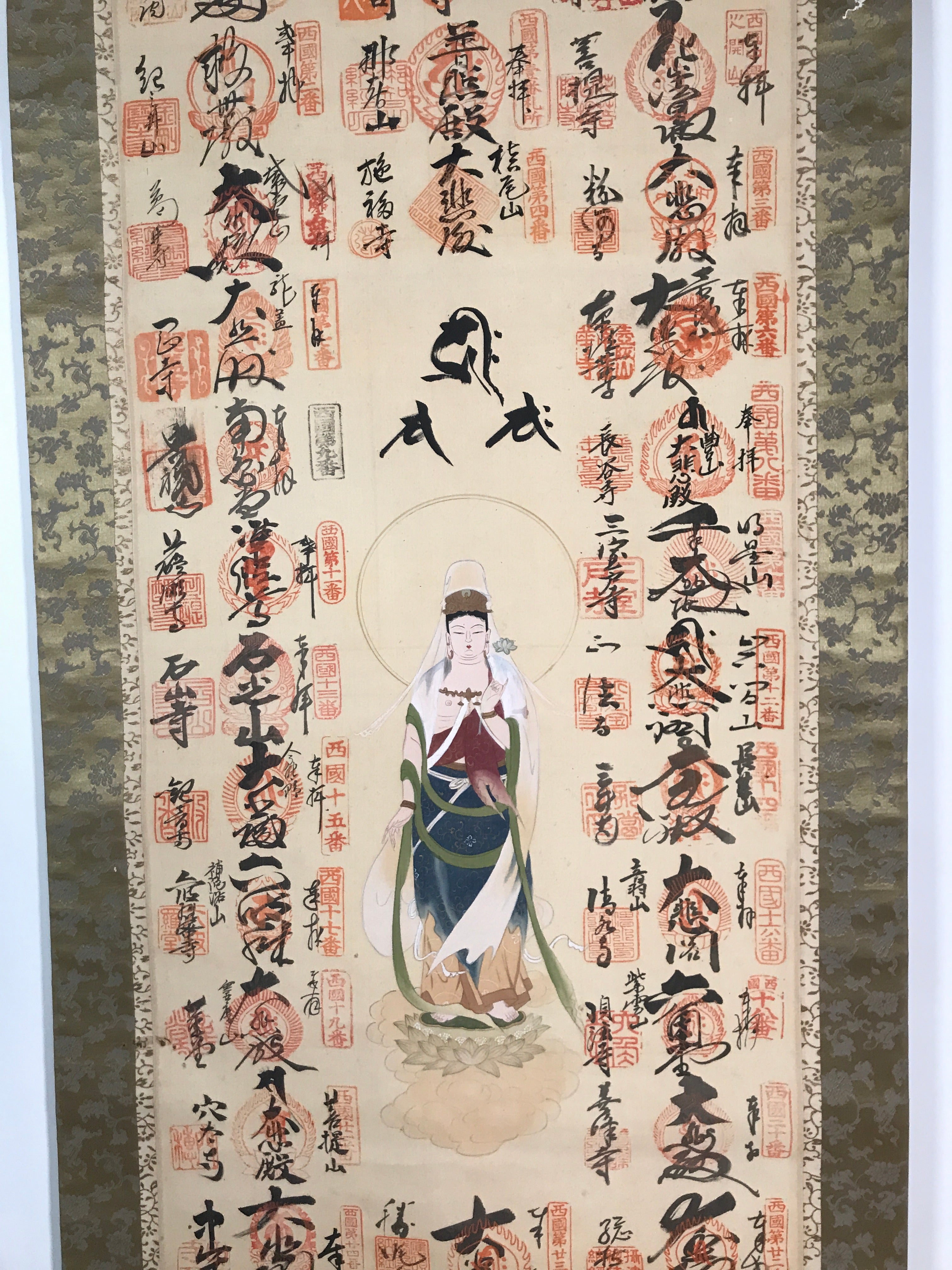 Japanese Hanging Scroll Kakejiku Saigoku 33 Sacred Places Goshuin Buddhist KJ56
